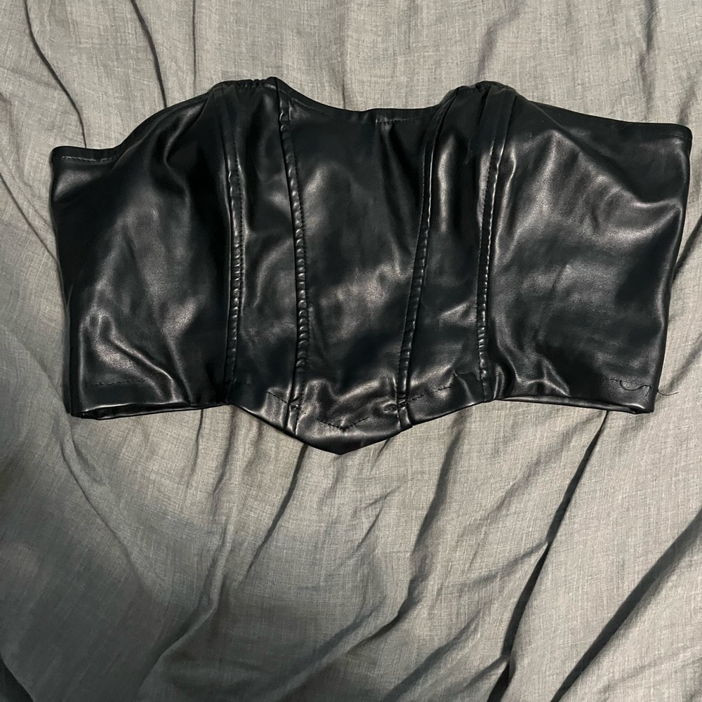 Black Faux Leather Corset Top